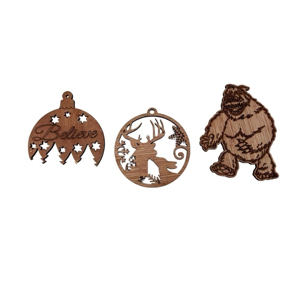 Festive Set of 3 Laser Cut Wooden Christmas Ornaments Perfect for Holiday Cheer!